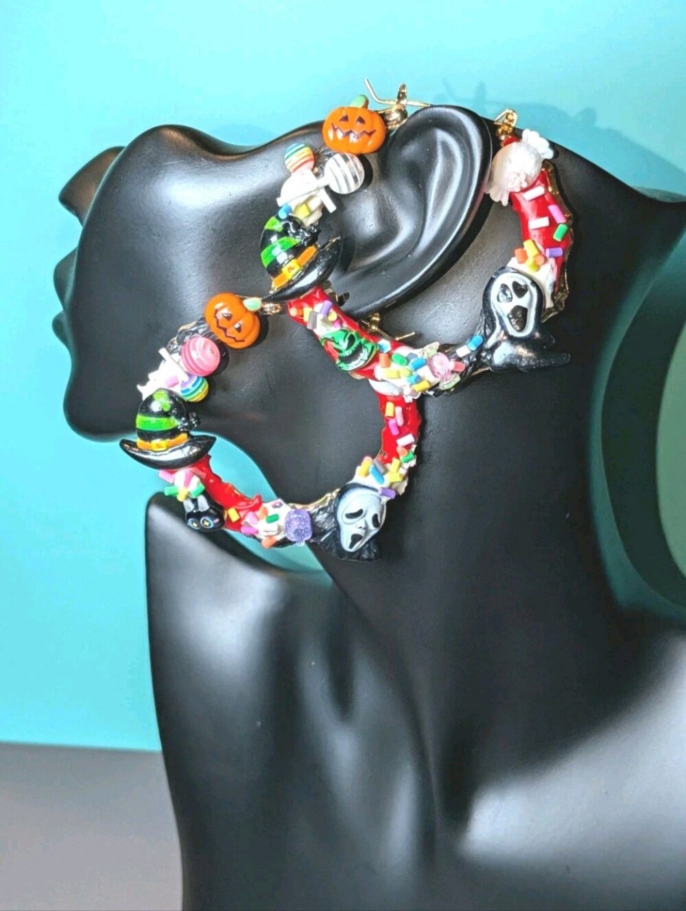 Hand Crafted decoden Halloween Medium Size Hoop Earrings for girls and women